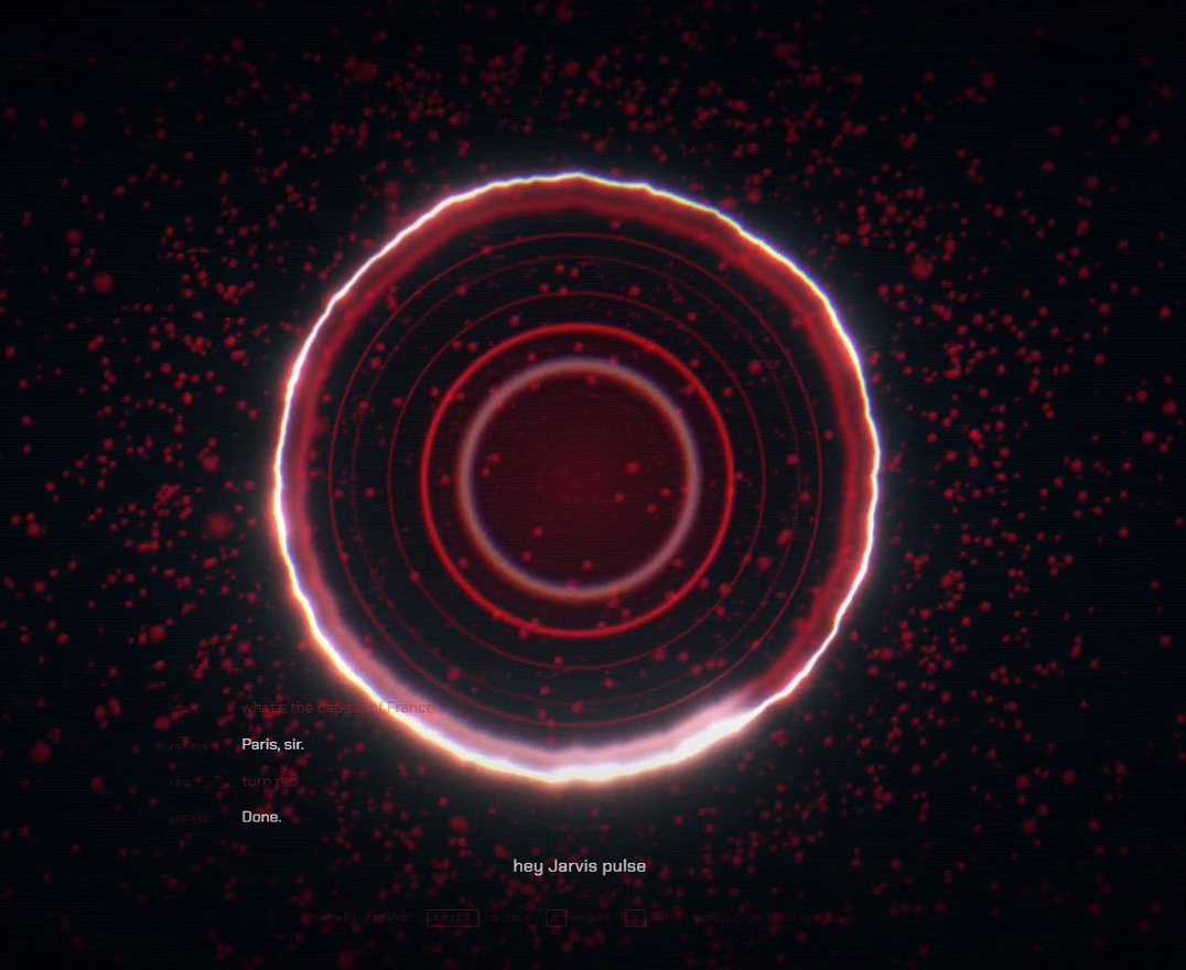 The JARVIS interface turned red after the voice command turn red, showing replies Paris, sir and Done