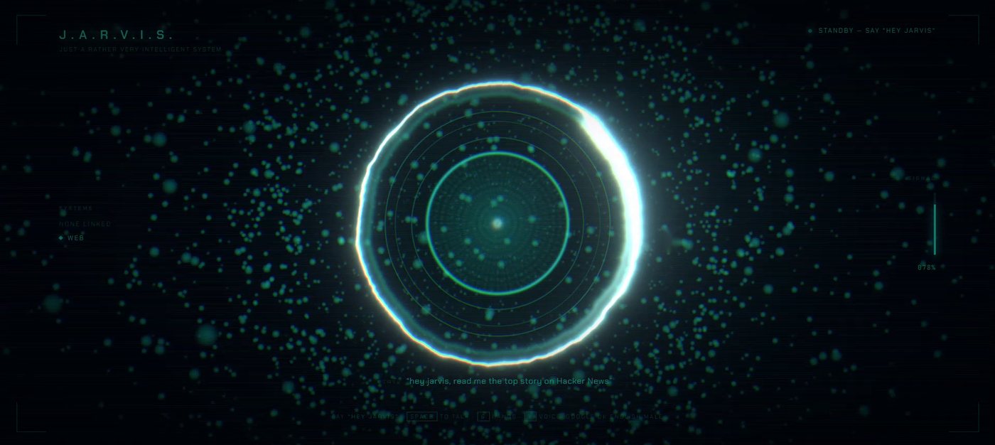 The JARVIS interface in standby, waiting for the wake word